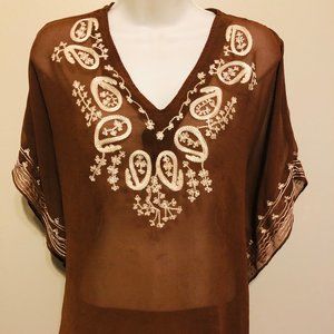 Fun & Flirt Sz. M Boho Embroidered Sheer Top